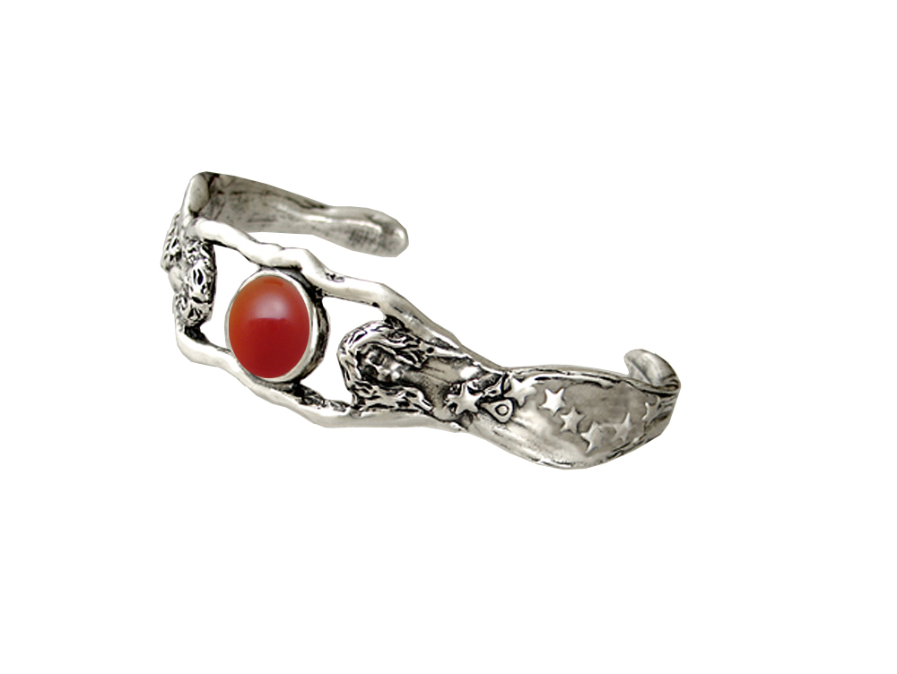 Sterling Silver Fairy Woman Maidens Handmade Cuff Bracelet With Carnelian